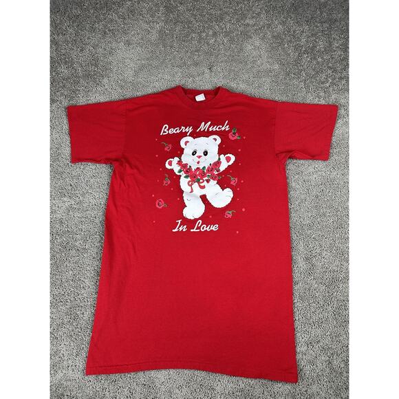 VINTAGE Valentines Shirt Womens One Size Red Beary Much in Love Teddy Bear 90s - Picture 1 of 12